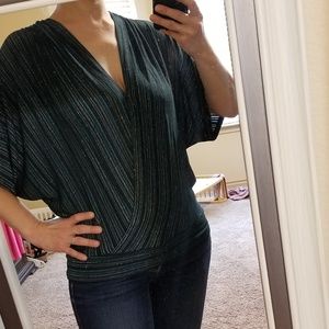 3Striped Faux Wrap Blouse w/Banded Bottom